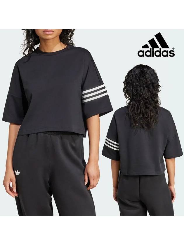 아디다스 반팔 여성 뉴클래식 3줄 탑 티셔츠 블랙