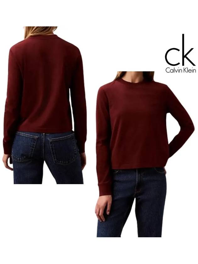 캘빈클라인 긴팔 여성 클래식 로고 탑 티셔츠 버건디