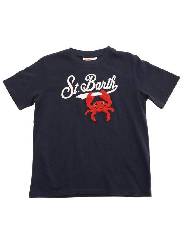 MC2 SAINT BARTH KIDS Blue T Shirt With Round Neck and Printed Logo on the Front in Cotton Boy TSH000103129HCRABHANGINGSBTERRY61EMB