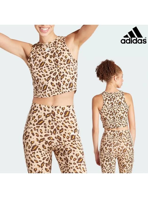 아디다스 여성 에센셜 애니멀 크롭 탱크 탑 나시 티셔츠 베이지