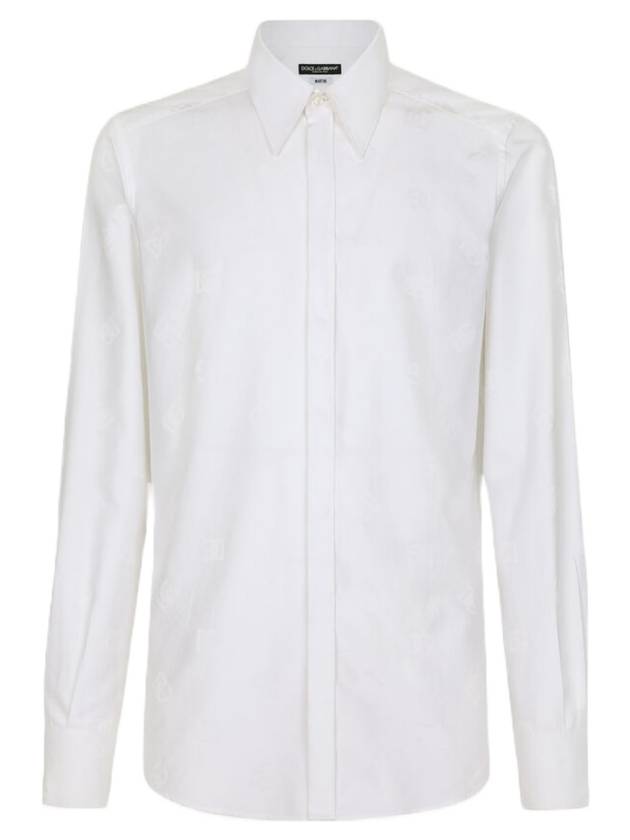 돌체앤가바나 남성 DG 모노그램 디테일 코튼 자카드 마티니 핏 긴팔 셔츠 화이트