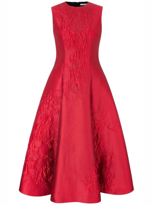 MARA DRESS IN RED GRAPHIC ROSE JACQUARD