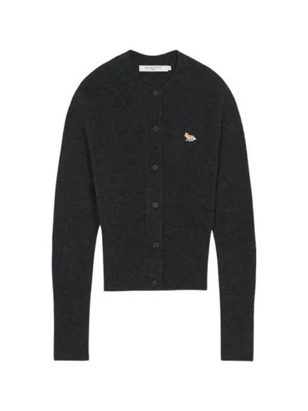 W 메종 키츠네 베이비 폭스 패치 라운드넥 피티드 가디건 다크 그레이 멜란지 W Maison Kitsune Baby Fox Patch R Neck Fitted Cardigan Dark Grey Melange