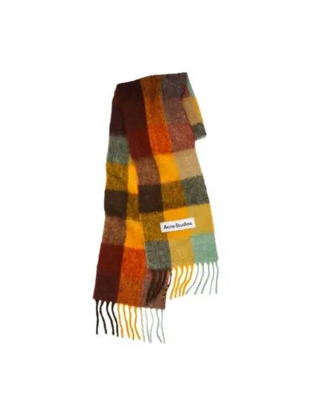아크네 스튜디오 모헤어 체크 스카프 체스트넛 브라운 옐로우 그린 Acne Studios Mohair Check Scarf Chestnut Brown Yellow Green