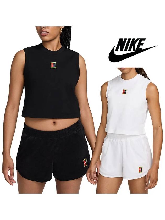 나이키 나시 여성 코트 테니스 크롭 탱크 탑 티셔츠 2컬러 블랙 화이트