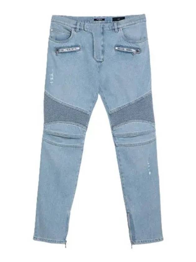 BALMAIN 발망 라이트 블루 데님 바이커 진 DH1MG009DE59 6FC