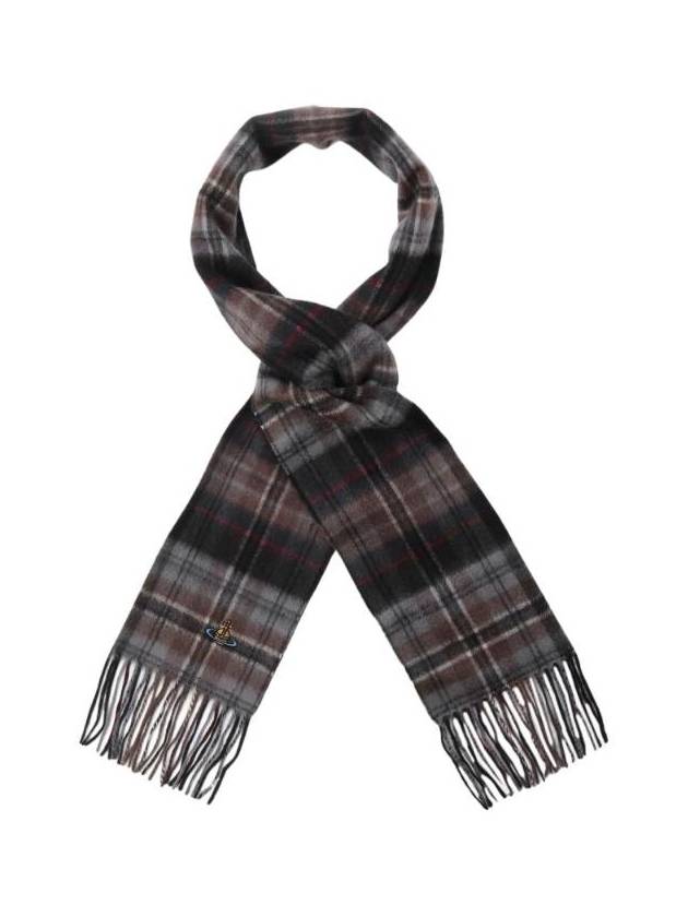 비비안 웨스트우드 타탄 캐시미어 머플러 그레이 2404150103