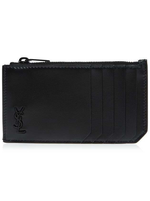 생로랑 타이니 모노그램 프라그망 지퍼 미니 카드 지갑 블랙