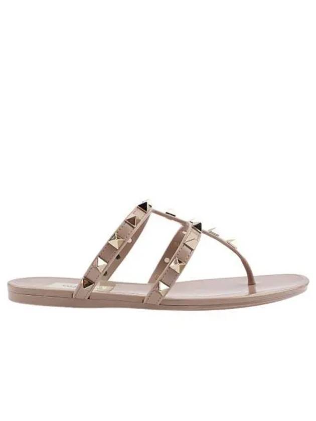 발렌티노 락스터드 플랫 슬라이드 샌들 뿌드르 W Valentino Rockstud Flat Slide Sandal Poudre