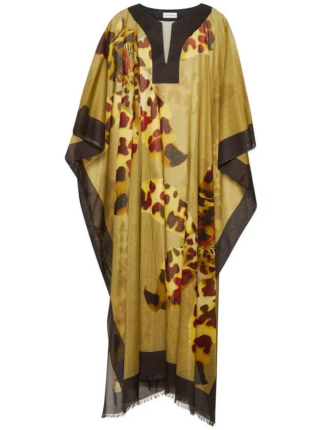 드리스 반 노튼 추상 프린트 V넥 미디 드레스 0107231021_986