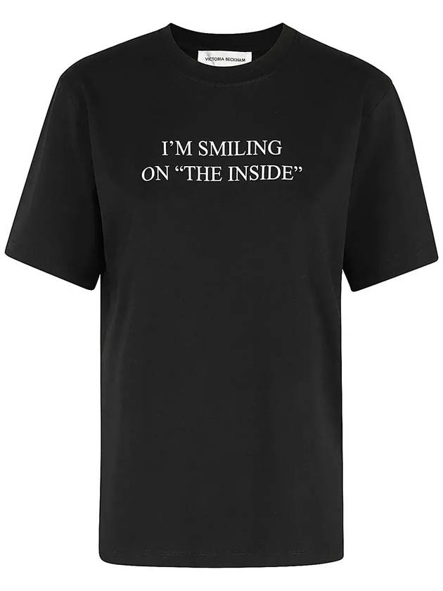 Victoria Beckham 슬로건 프린트 크루넥 티셔츠 1323JTS004932A_BLACK