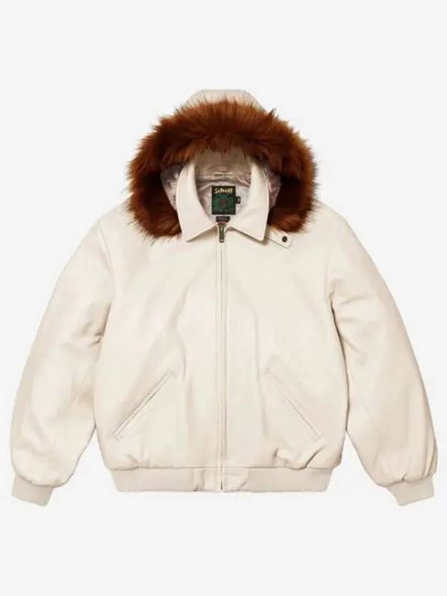 슈프림 x 쇼트 후드 레더 봄버 자켓 스톤 24SS Supreme x Schott Hooded Leather Bomber Jacket Stone 24SS