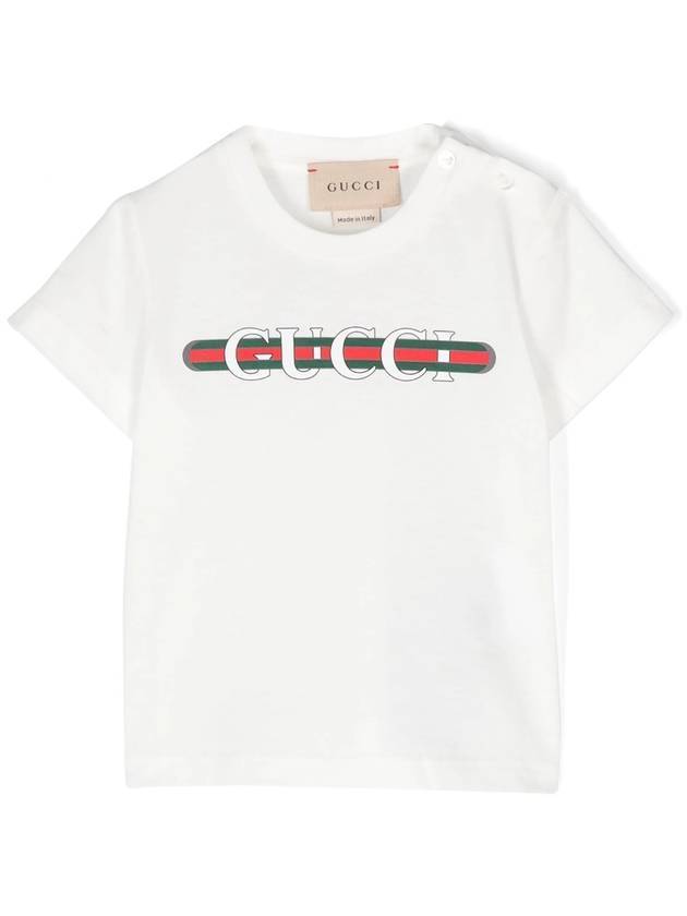 구찌 키즈 프린트 코튼 반팔 티셔츠 화이트