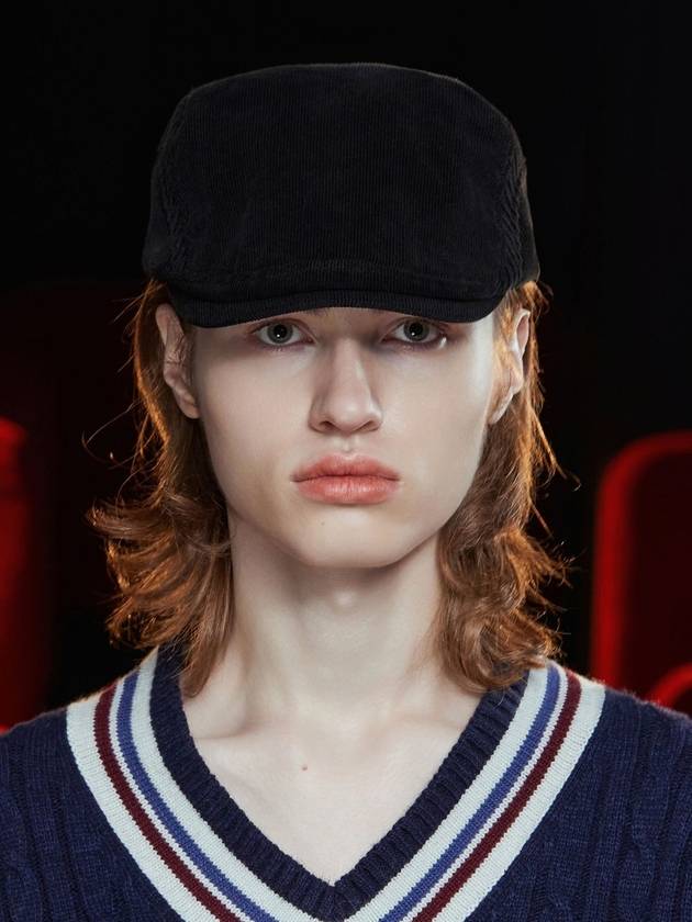 로고 코듀로이 헌팅 캡 블랙