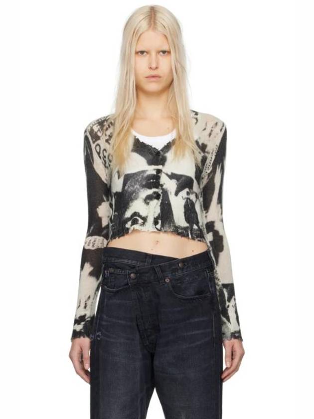 Off White   Black Newspaper Print Baby Cardigan 241021F095000