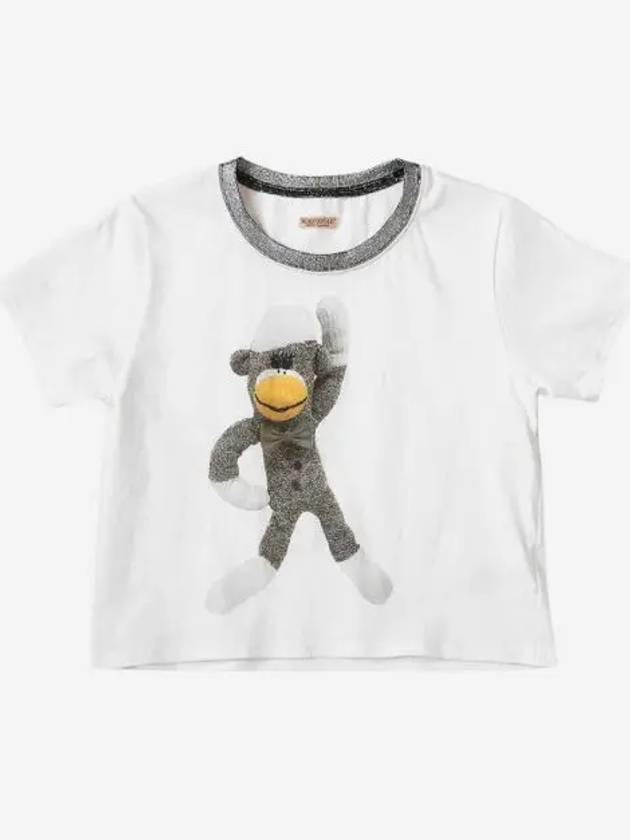 W 캐피탈 20 텐지쿠 글리터 크롭 티셔츠 몽키 바이 네네 화이트 W Kapital 20 Tenjiku Glitter Cropped T Shirt Monkey by Nene White