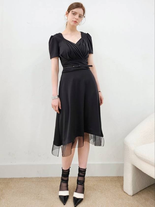 오간자 포인트 벨티드 원피스 oganza point belted dress