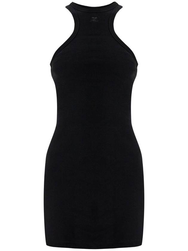 쿠레주 하이넥과 슬리브리스 디자인의 블랙 코튼 미니 드레스 125JRO577JS0203 9999