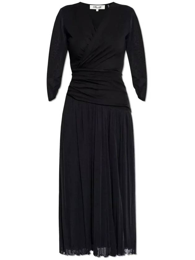 다이앤 폰 푸르스텐버그 V넥 플리츠 드레스 DVFDL4S0250_BLACK