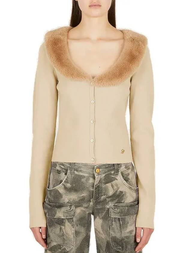 Blumarine 인조 퍼 칼라 버튼업 카디건 2M332A_N0570LARK