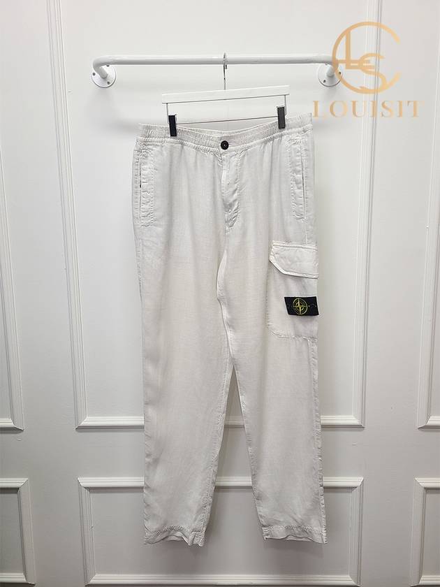 스톤아일랜드 화이트 와펜 로고 린넨 카고 팬츠 34