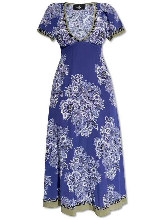 Etro 플로럴 프린트 V 넥 미디 드레스 WRHA003399SP144_X0883