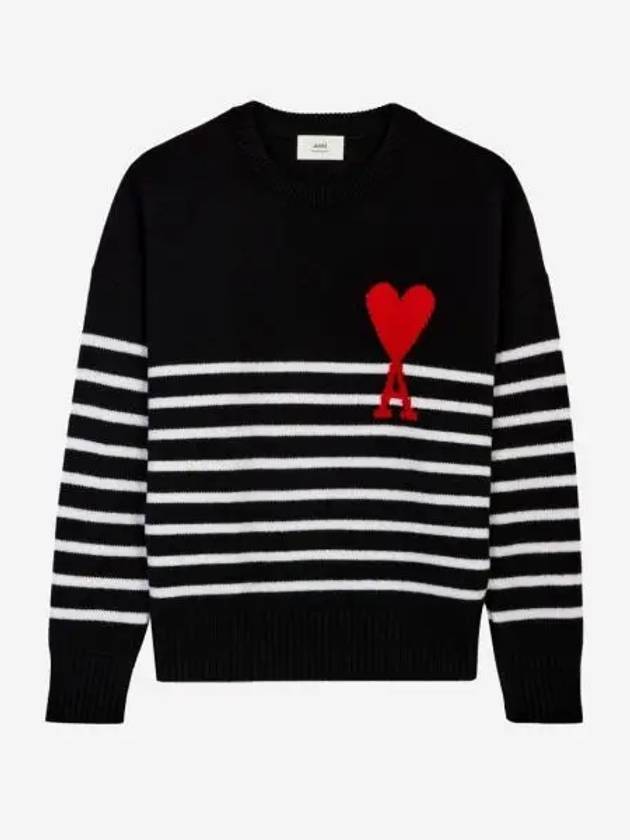 아미 빅 하트 로고 스트라이프 오버사이즈 인타르시아 스웨터 블랙 화이트 AMI de Coeur Striped Oversize Intarsia Sweater Black White
