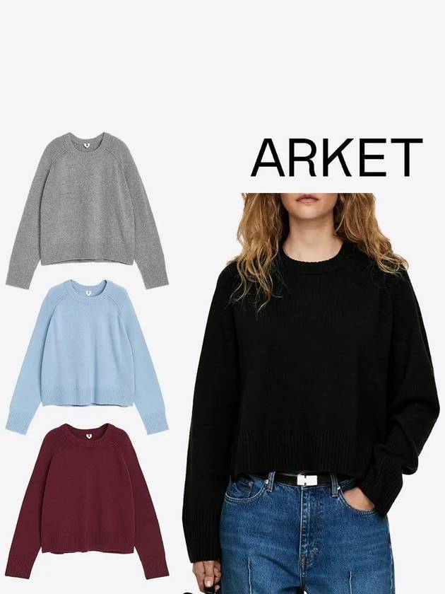 아르켓 맨투맨 여성 네크라인 울 탑 티셔츠 블랙 스카이블루 그레이 버건디