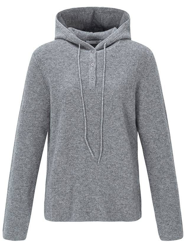 알에스나인서울 캐시미어 3 버튼 후드 니트탑 그레이