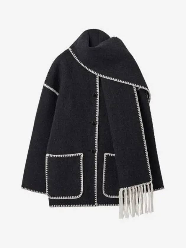 W 토템 자수 스카프 자켓 다크 그레이 멜란지 W Toteme Embroidered Scarf Jacket Dark Grey Melange