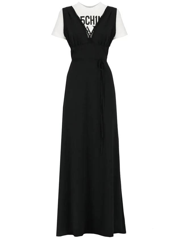 Moschino 로고 프린트 V 넥 레이어드 맥시 드레스 04123267_A1555