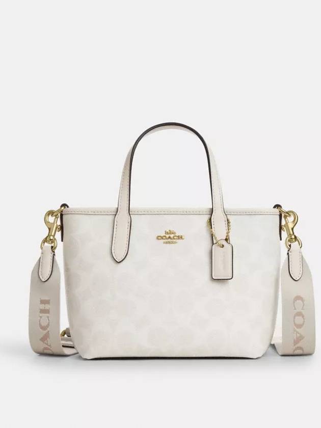 코치 시티 미니 토트백 시그니처 캔버스 Gold White Chalk