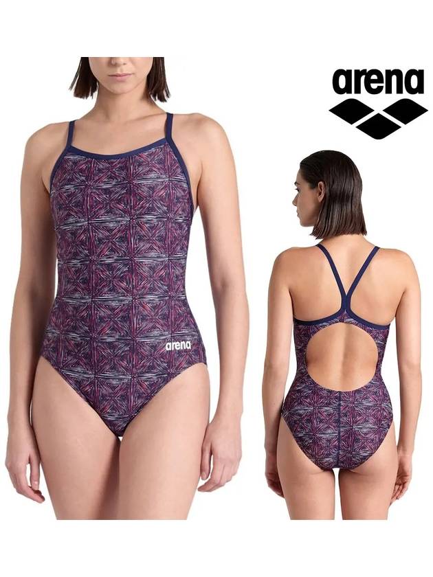 아레나 수영복 여성 타일 라이트드롭백 원피스 네이비팀레드화이트블루