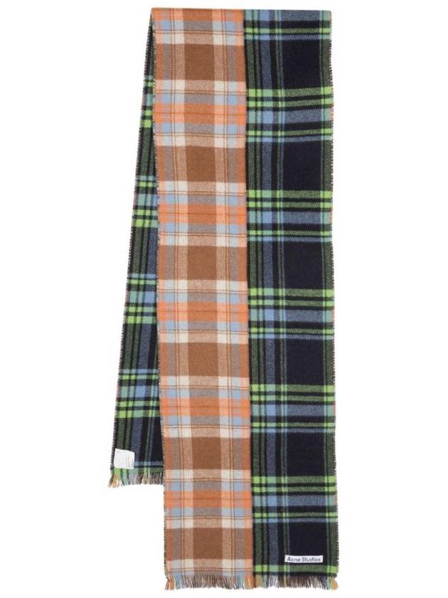 아크네 스튜디오 믹스 체크 울 스카프 그린 오렌지