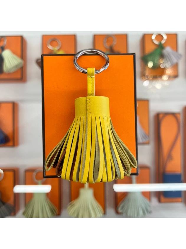 에르메스 카르멘 싱글 키링 테슬 백참 옐로우 초코 연보라