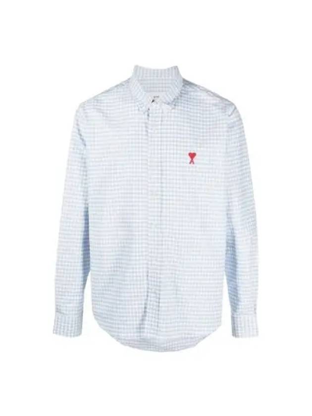 아미 스몰 하트 로고 깅엄 버튼 다운 셔츠 스카이 블루 내츄럴 화이트 AMI de Coeur Gingham Button Down Shirt Sky Blue Natural White