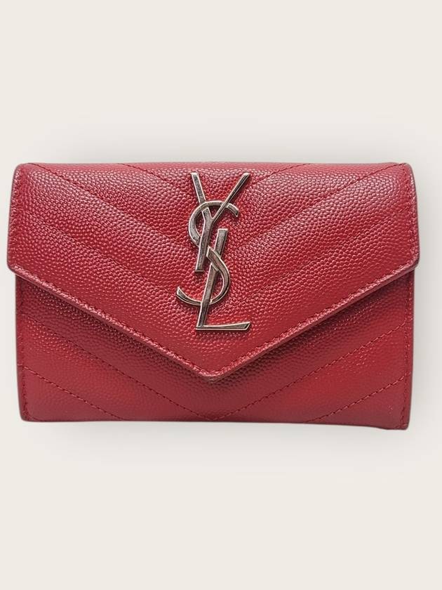 생로랑 레드 모노그램 은장 마틀라세 반지갑 스몰