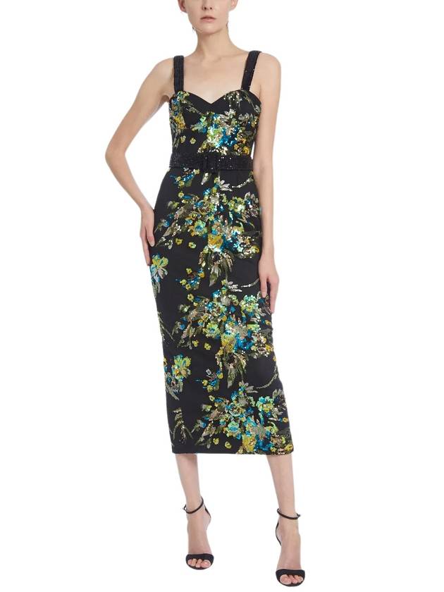 FLORAL EMBROIDERY BELTED MIDI