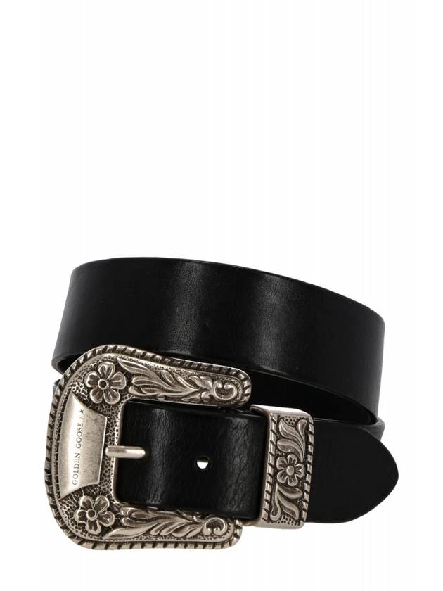 골든구스 레이스 실버 버클 가죽 벨트 블랙