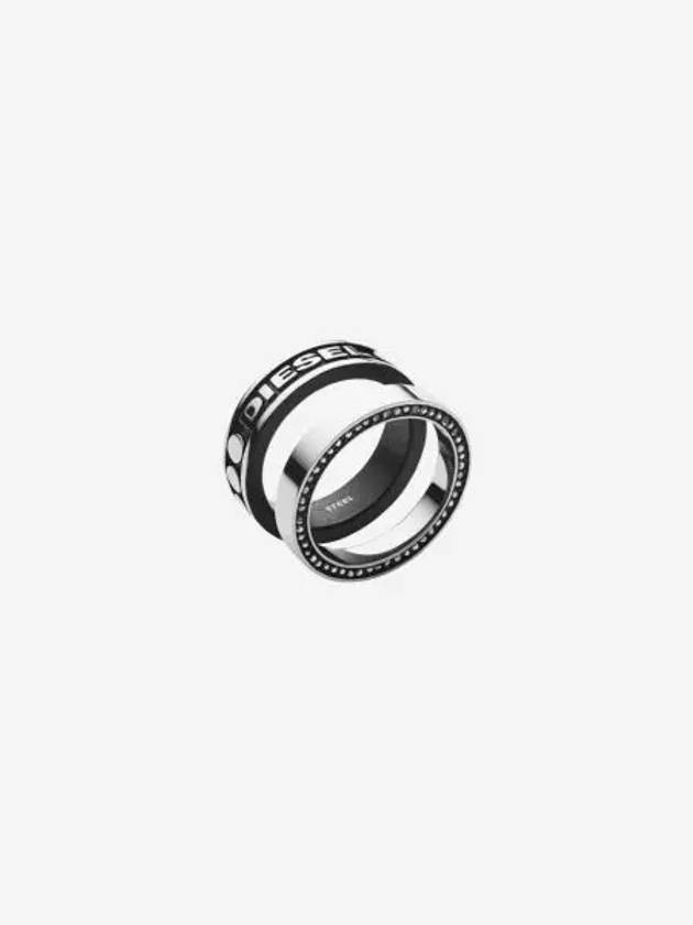 디젤 Dx1170 스테인리스 스틸 링 세트 실버 블랙 2개 세트 Diesel Dx1170 Stainless Steel Ring Set Silver Black Set of 2