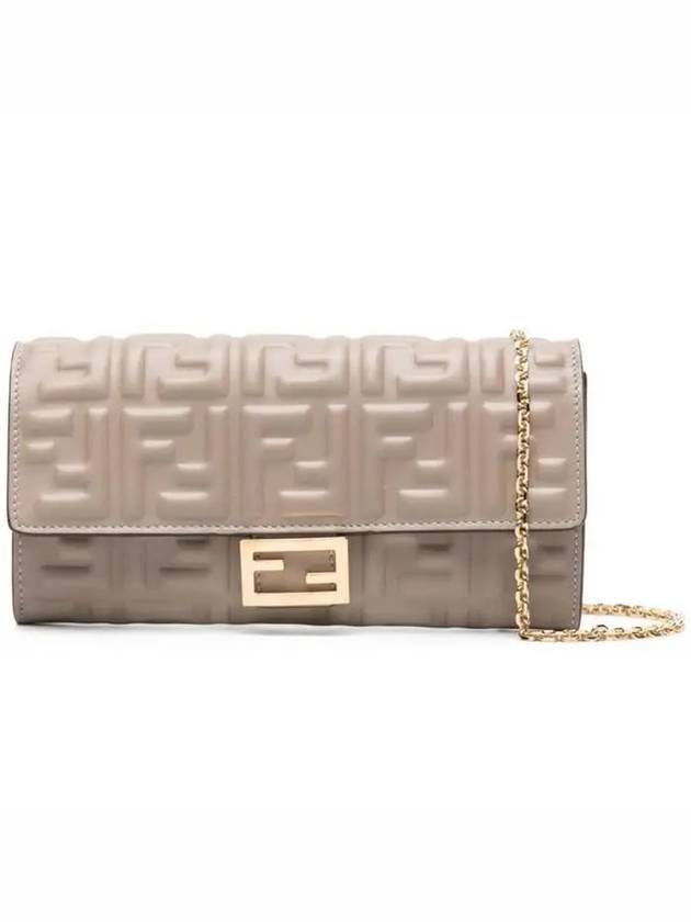 펜디 바게트 컨티넨탈 체인 레더 장지갑 그레이