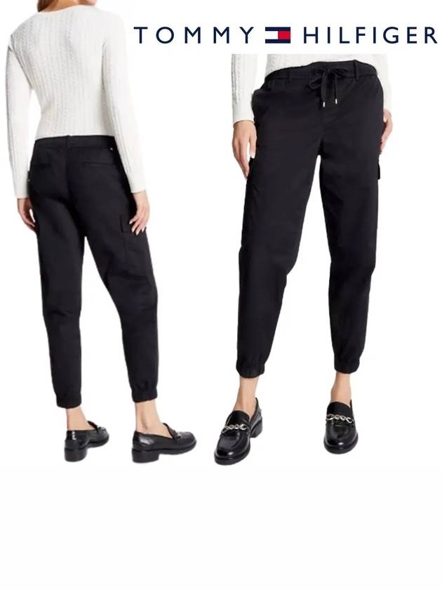타미힐피거 여성 스몰로고 치노 카고 팬츠 바지 블랙