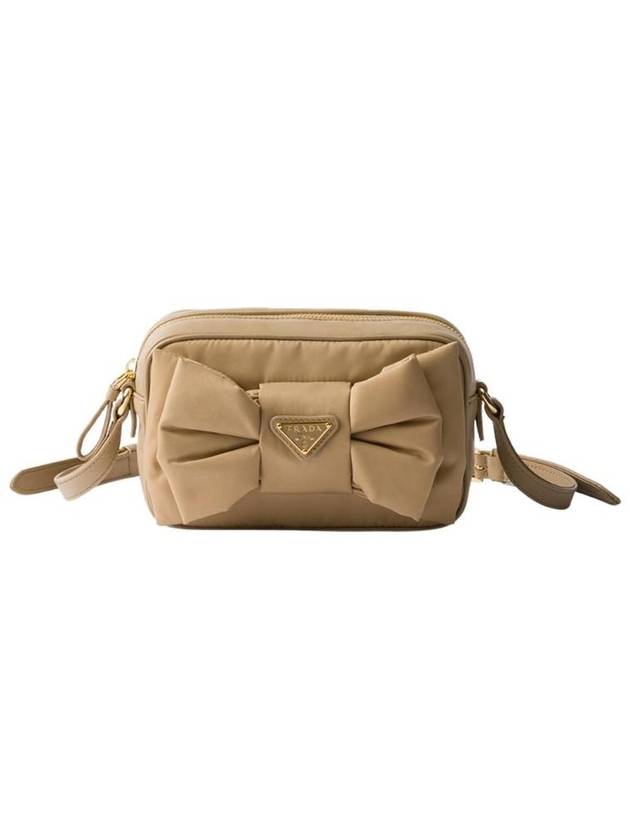 프라다 리나일론 앤 나파 레더 미니 숄더백 보우 카멜 브라운 1BH166 RP0C F0040