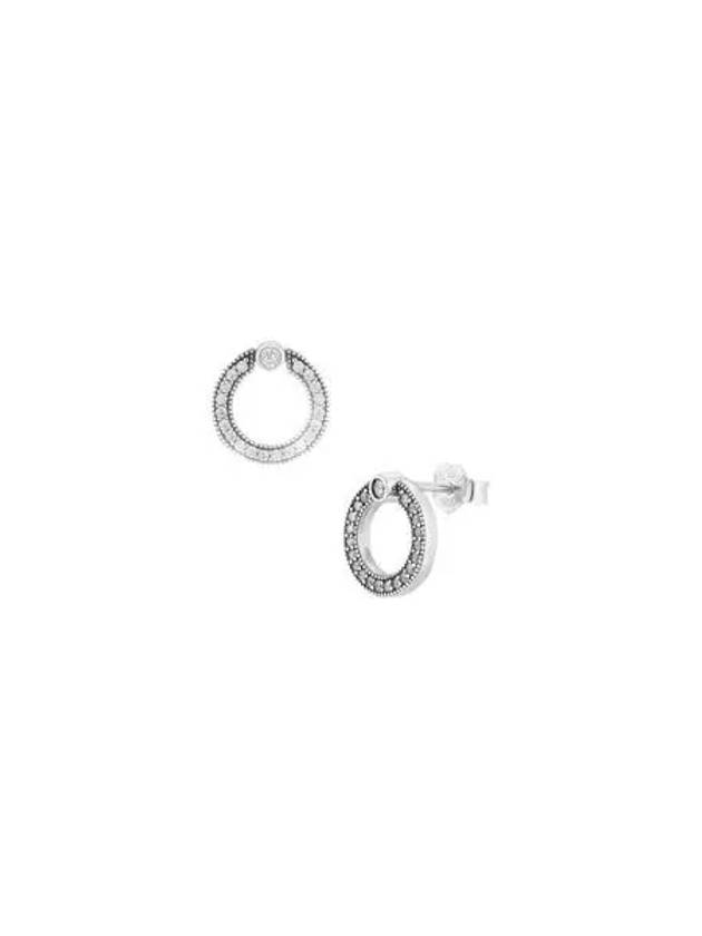 W 판도라 파베 & 로고 서클 리버시블 스터드 이어링 스털링 실버 클리어 W Pandora Pave & Logo Circle Reversible Stud Earrings Sterling Silver Clear