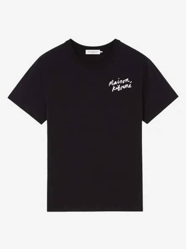 W 메종 키츠네 미니 핸드라이팅 클래식 티셔츠 블랙 W Maison Kitsune Mini Handwriting Classic T Shirt Black