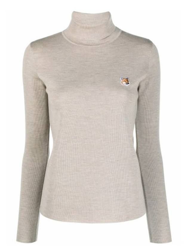 메종키츠네 폭스 헤드 패치 핏티드 울 터틀넥 베이지 멜란지
