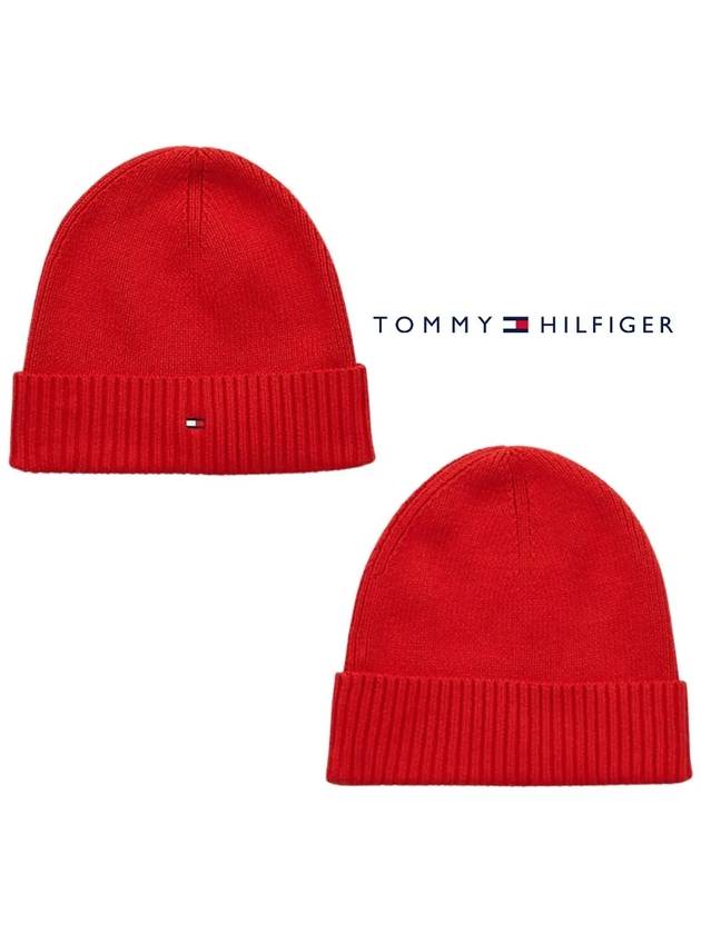 타미힐피거 모자 중앙 플래그 비니 레드 남자여성비니 TOMMY 겨울 방한용품 캠핑