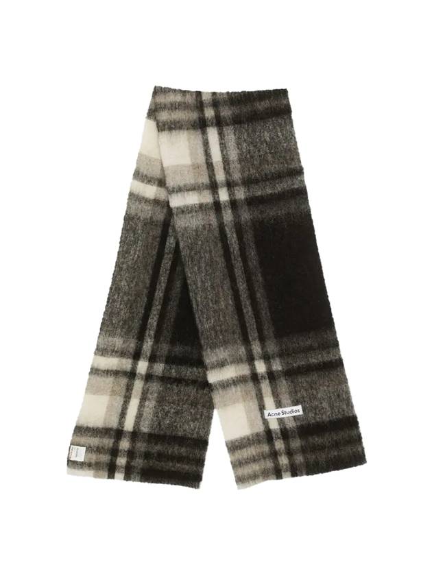 아크네 스튜디오 체크 로고 울 머플러 블랙 그레이