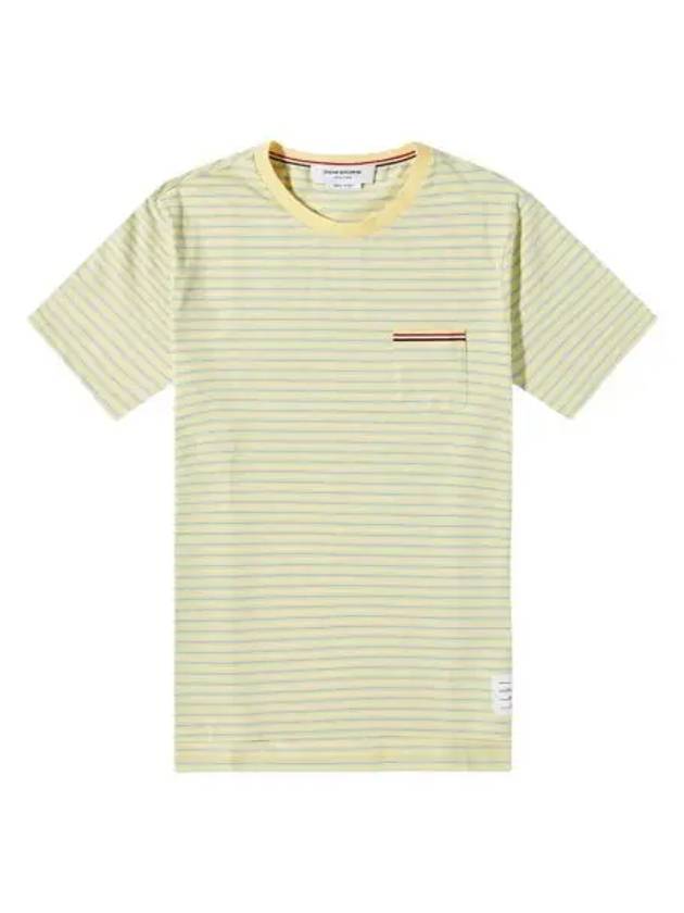 톰브라운 스트라이프 저지 숏슬리브 포켓 티셔츠 그린 라이트 옐로우 Thom Browne Stripe Jersey Short Sleeve Pocket T Shirt Green Light Yellow