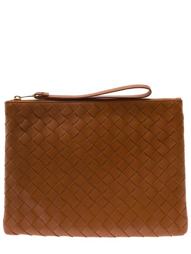 BOTTEGA VENETA 인트레치오 가죽 손목 스트랩이 달린 브라운 파우치 여성용 749922VCPP32650